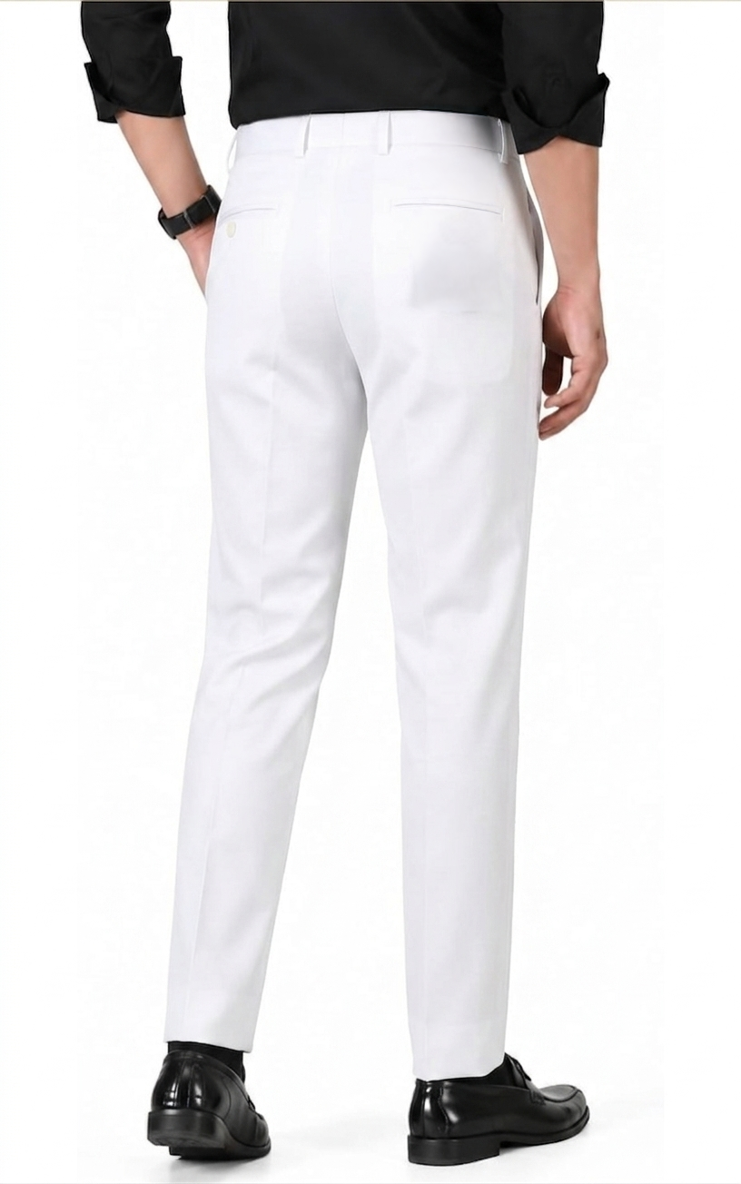 Men White Solid Trousers Detail