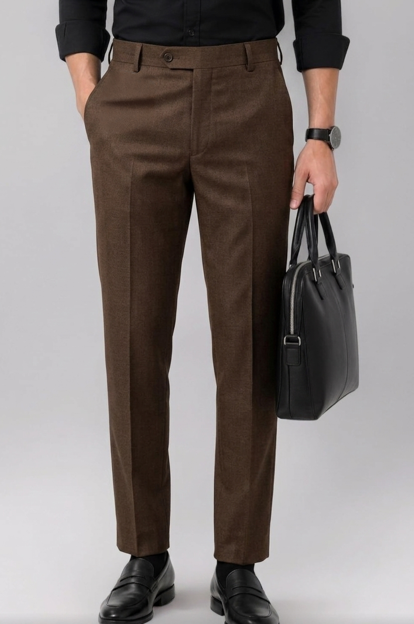 Men Brown Solid Trousers