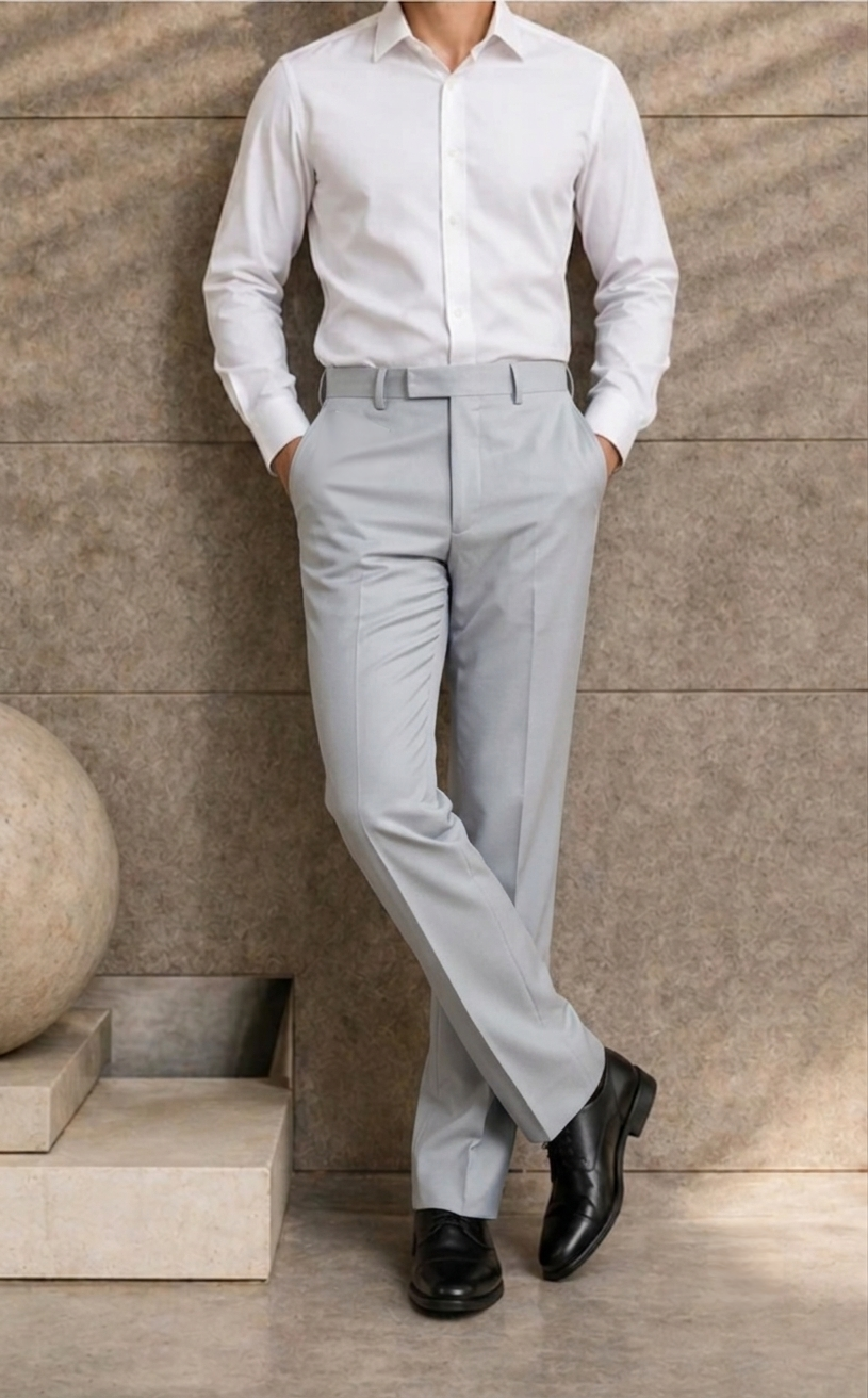 Men Light Grey Solid Trousers