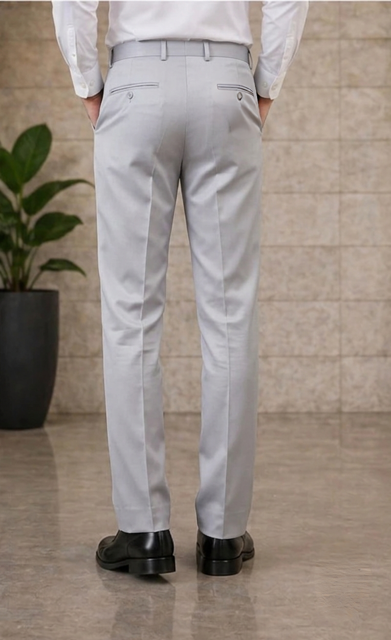Men Light Grey Solid Trousers Detail